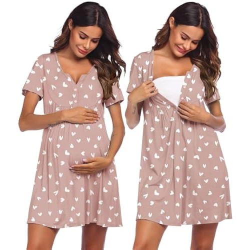 Ekouaer Labor and Delivery Gown, Nursing Nightgown, Maternity Nightgowns for Hospital Short Breastfeeding Nightgown S-XXL