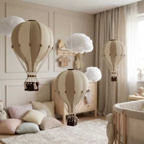 Set of 3 Beige & Cream Hot Air Balloons – Personalized Nursery Decor | Baby Shower | First Birthday | Christening Gift
