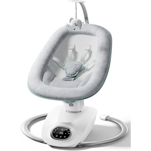 Momcozy CocoSway Electric Baby Swing for Infants, 180° Rotating Seat, Grey