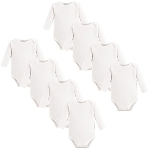 Touched by Nature Organic Cotton Long-Sleeve Bodysuits 8pk, White, 0-3 Months