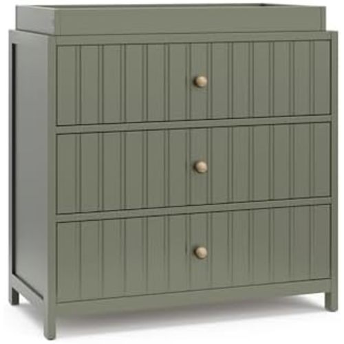 Graco Teddi 3 Drawer Chest with Changing Table Topper (Olive) – GREENGUARD Gold Certified, Interlocking Drawer System, Pre-Installed Drawer Tracks for Easier Assembly