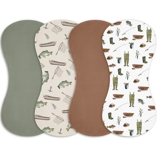 Boao 4 Pcs Fishing Baby Burp Cloths for Boy, Fisher Baby Rags