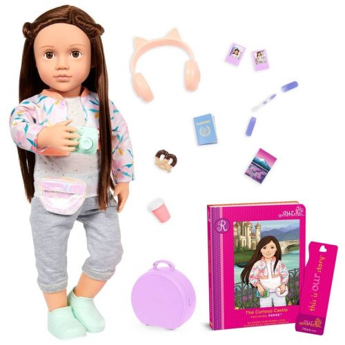 Our Generation Reese 18" Posable Travel Doll & Storybook: Fashion, Beauty, Articulated, Plastic & Polyester