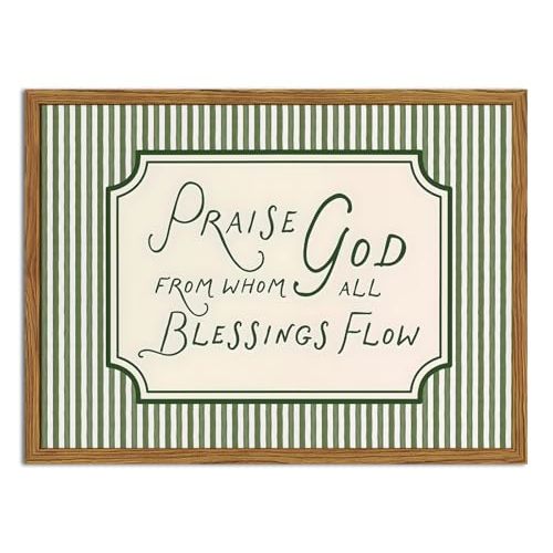 Framed Christian Scripture Wall Art, Bible Verse Pictures Wall Decor, Sage Green Striped Praise God From Whom All Blessings Flow Paintings Canvas Prints Religious Home Decor for Living Room 12x16 inch
