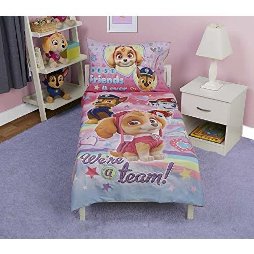 Paw Patrol Skye We're A Team 4 Piece Toddler Bedding Set - Includes Comforter, Sheet Set - Fitted + Top Sheet + Reversible Pillow Case for Girls Bed, Pink