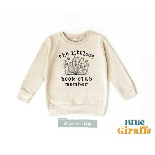 Littlest Book Club Member Toddler Sweatshirt, Girl Book Lover Kids Sweatshirt, Baby Reader Kids Sweatshirt, Natural Onesie®