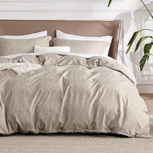 Bedsure Duvet Cover Queen Size Cationic Dyed 3 Pieces Bison 90"x90"