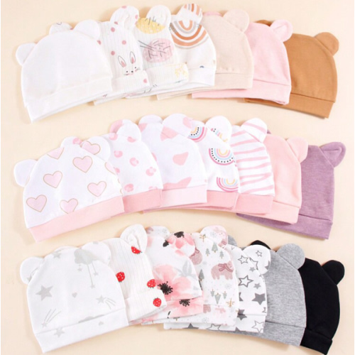 6pcs Newborn Infant Baby Hat Solid Color & Printed With Ear Design Warm Protective Cute Daily Casual Accessories Suitable For Outdoor Use | SHEIN USA