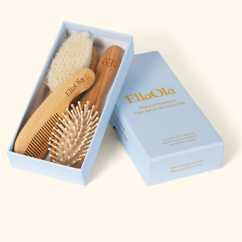 EllaOla 3-Piece Baby Bamboo Brush & Comb Set