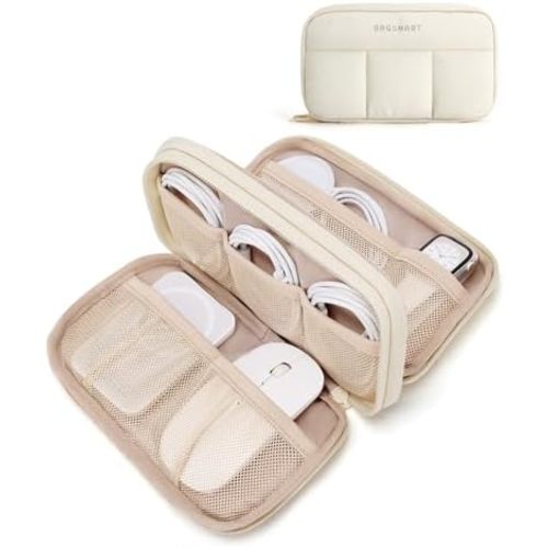 BAGSMART Electronics Organizer Travel Case, Cord Storage for Chargers Cables Phones, Compact Tech Accessories Pouch, Beige