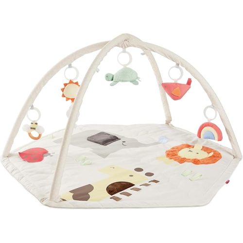 Skip Hop Baby Play Gym 3-in-1 Sensory Tummy Time Activity Mat with 17+ Skill-Building Developmental Activities, 14 Animals & Shapes, 5 Hanging Toys and Crocodile Mirror, Geometric Wonders, Age 0-2y