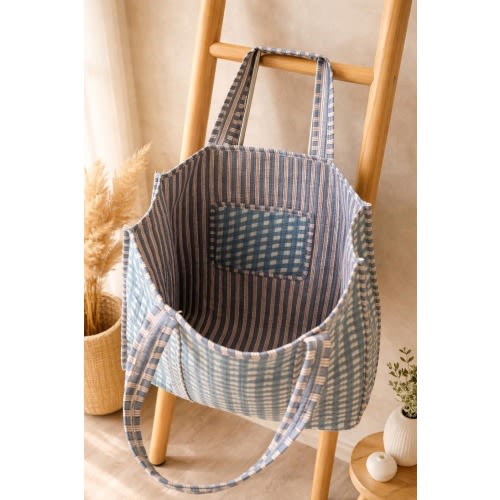 Gingham Quilted Tote, Large Cotton Checkered Shoulder Bag Handmade Market Tote