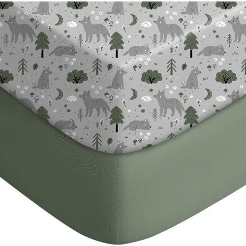 Yoofoss 2-Pack Baby Crib Sheets for Boys Girls 52x28 (Green+Fox)