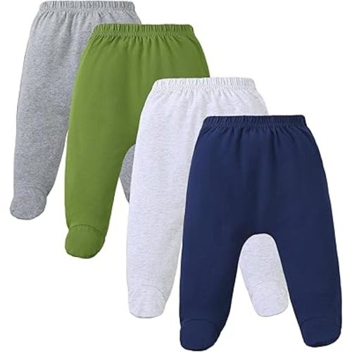 4 Pack Baby Footed Pants: Soft Cotton Spandex Pants with Feet Pull on Bottoms for Infant Unisex Baby Boys Girls