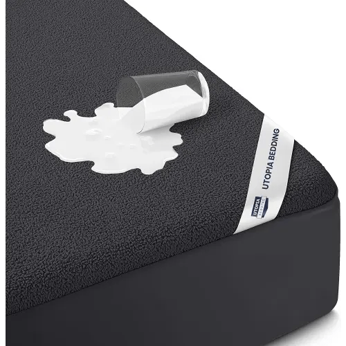 Utopia Bedding Waterproof Mattress Protector Twin Size, Premium 200 GSM Terry Mattress Cover, Soft & Breathable Bed Cover, Fitted Sheet Style with Stretchable Deep Pockets 15" (Black)