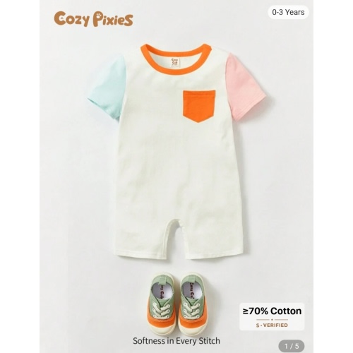 Cozy Pixies Baby Boy Colorblock Patched Pocket Contrast Binding Romper | SHEIN USA