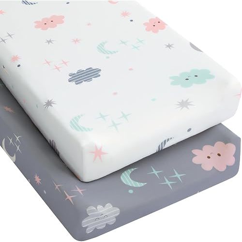 Yoofoss 2-Pack Diaper Changing Pad Cover for Boys Girls 32x16 (Grey+Cloud)