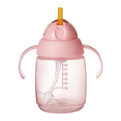 Tommee Tippee Weighted Straw Cup, 10oz, 6 Months+, Easy Transition Toddler Cup, Silicone Weighted Straw and Easy-Hold Handles, Pink, 1 Count
