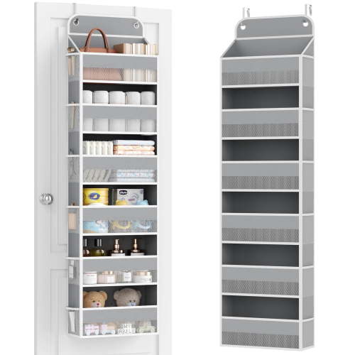 LazySpin over the Door Organizer, 6-Tier Closet Door Hanging Organizer with 12 Mesh Pockets, Ultra Sturdy Large Capacity Over Door Storage Nursery Essentials, Grey