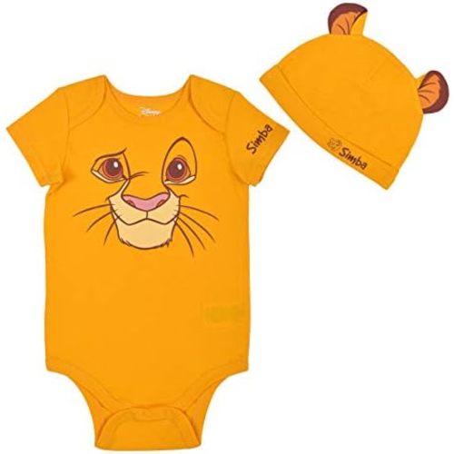 Disney Lion King Boys’ Simba Costume Bodysuit and Hat Set for Newborn and Infant – Yellow/Brown/White