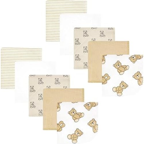 Hudson Baby Unisex Baby Flannel Cotton Washcloths, Teddy Bears 10 Pack, One Size