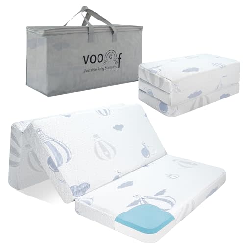 Pack and Play Mattress Trifold, 38"x26"x3'' Memory Foam Dual-Sided Pack N Play Mattresses for Baby Toddler, Soft Baby Crib Mattress for Pack N Play with Machine Washable Cover Balloon Pattern