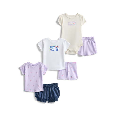 Wonder Nation Baby Girls Graphic Tee and Shorts Outfit Set, 6-Piece, Sizes 0M-24M