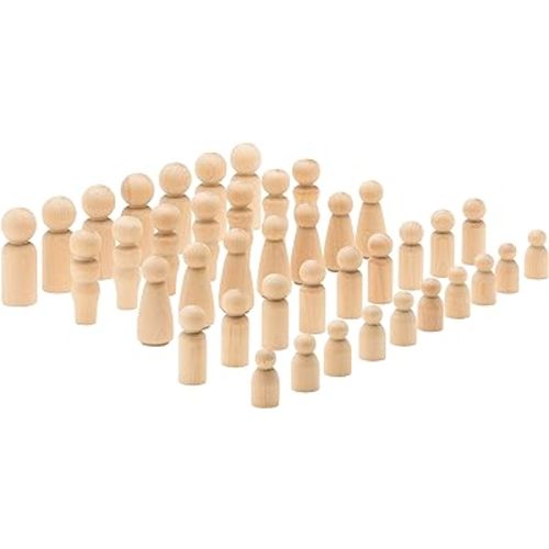 Woodpeckers Wood Peg People Set, 40 Piece Wood Peg Family (Peg People: Dad, Mom, Angel, Child, Baby) Unfinished Wooden Figurines for Crafting