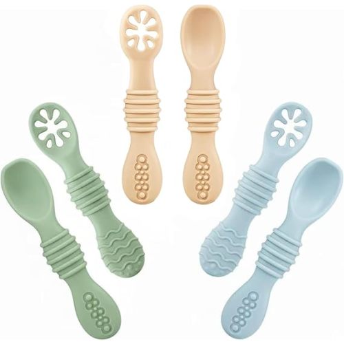 PandaEar 6 Pack Silicone Baby Spoons, First Stage Self Feeding Utensils