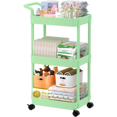 Volnamal 3-Tier Diaper Caddy Organizer, Plastic Diaper Cart, Green