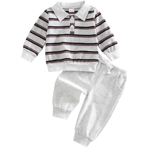 Toddler Baby Boy Fall Winter Clothes Striped Long Sleeve Sweatshirt Pullover Tops + Joggers Pants Outfit Set