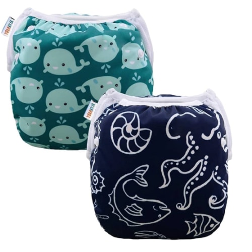 ALVABABY Swim Diapers 2pcs Baby & Toddler Snap One Size Reusable Adjustable Baby Boys' Swim Diapers for Swimming Lessons SW18-21