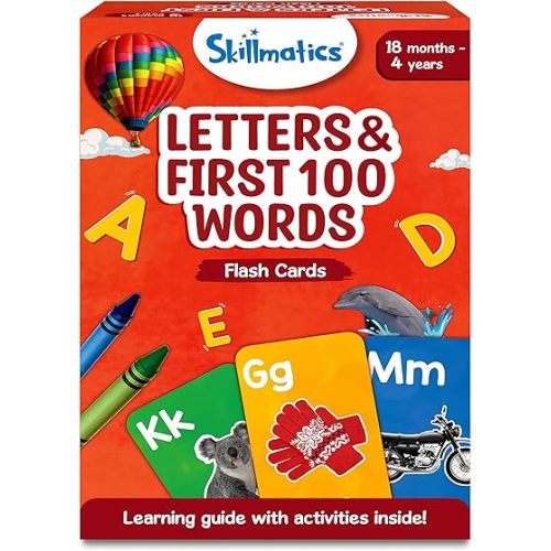 Skillmatics Thick Flash Cards for Toddlers - Letters & First 100 Words, Montessori Toys & Games, Gifts, Preschool Learning for Kids 1, 2, 3, 4 Years