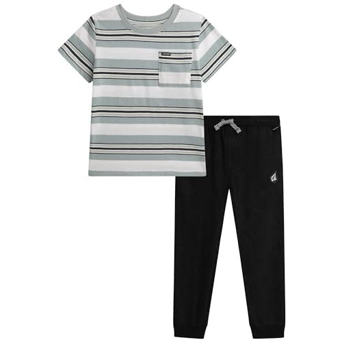 Volcom Baby Boys Pants Set - 2 Piece Short Sleeve Jersey T-Shirt and Woven Joggers - Matching Outfit for Little Boys (12M-7)