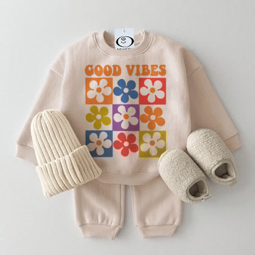 GOOD VIBES Baby White Sweatshirt 2-piece Set