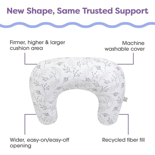 Boppy Nursing Pillow - Ergonomic Bottle & Breastfeeding Pillow with High, Firm, Large Area, Water-Repellent Cushion with Washable Cover; Baby Safety Alliance Verified - Gray Gentle Leaves