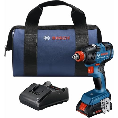 BOSCH GDX18V-1800B12 18V Two-In-One 1/4 In. and 1/2 In. Bit/Socket Impact Driver/Wrench Kit with 2 Ah Standard Power Battery