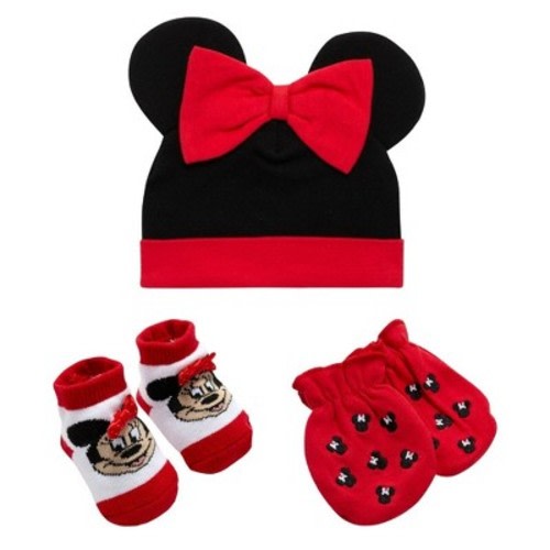 Disney Minnie Mouse Newborn Baby Boys’ Hat, Socks, and Mitten Take Me Home Layette Gift Set