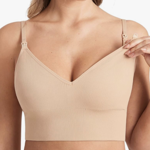 MOMANDA Ribbed Wireless Nursing Bras for Breastfeeding Longline Maternity Sleep Bra V Neck Comfort