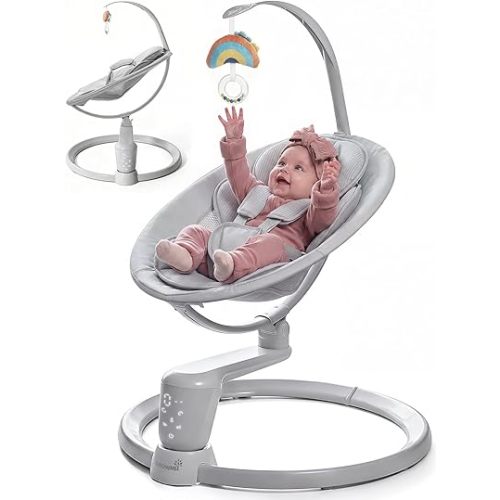 Grownsy Baby Swings for Infants, Dual Motion Side-to-Side & Front-to-Back Baby Rocker Swing with 5 Speeds and Built-in Music, 270° Seat Rotation, 5-Point Harness for Newborn 0-9 Months, Gray