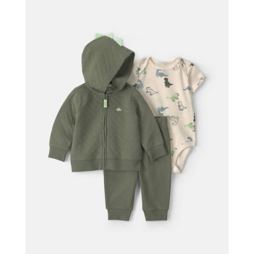 Baby Boy 3-Piece Dinosaur Quilted French Terry Layering Set - Olive Green | Carter's