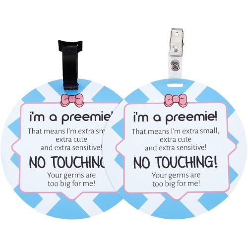 PLIGREAT 2 Pack No Touching Baby Car Seat Sign, No Kissing Baby Stroller Tag with Hanging Straps and Clip, No Touch Baby Safety Sign for Babies Girls Boys