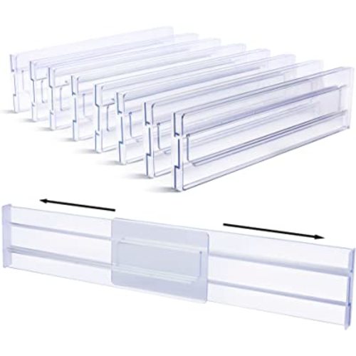 Vtopmart Drawer Dividers Organizers 8 Pack, Adjustable 3.2" High Expandable from 12.2-21.4" Kitchen Drawer Organizer, Clear Plastic Drawers Separators for Clothing, Installed by Double-sided Tape