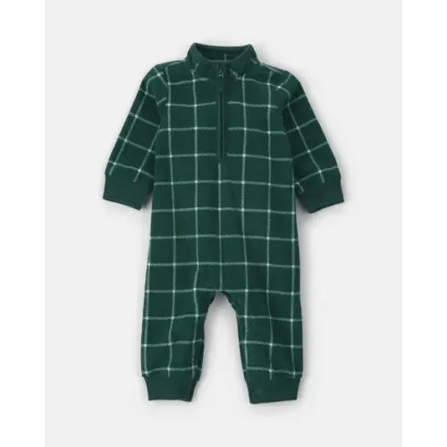 Baby Boy Plaid Fleece Long-Sleeve Jumpsuit - Green | Carter's