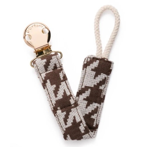 Petite Pacifier Clip - Cocoa Houndstooth
