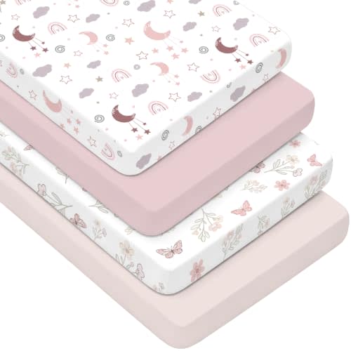 4 Pack Baby Crib Sheets for Girls - Ultra Soft & Skin-Friendly Fitted Crib Sheet for Standard Crib and Toddler Mattress, 52"x28"(Blush Pink)