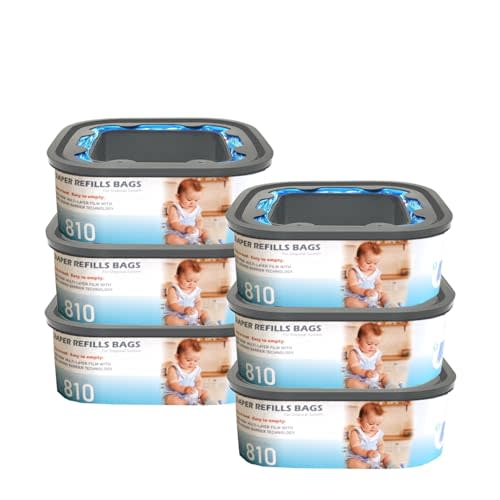 Jumbo Square Refills Disposal Bags Refill Compatible with Diaper Genie Compact and Select Pails(Not Fit Classic Version Pails),with Continuous Film,HoldUp to 810 Newborn-Sized Diapers Per Refill,6Pack