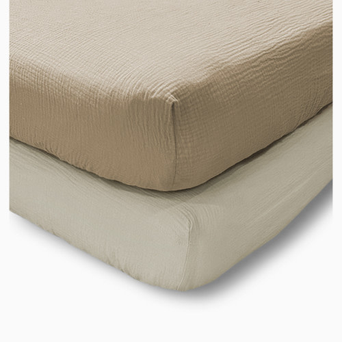 Cloud Muslin Fitted Sheet Set of 2 - Cocoa/Beige
