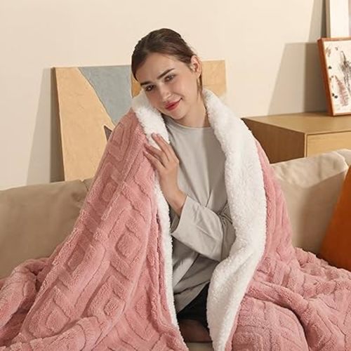 Heating Blanket Twin Size Extra-Thick and Warm Electric Blanket with 10 Hour Auto Off & 5 Heating Levels, 3D Pattern Design and Overheating Protection, Baby Pink