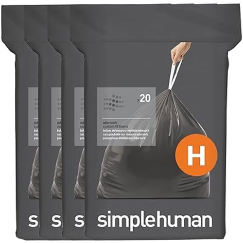 simplehuman Code H 80 Count, Genuine Odorsorb Custom Fit Liners, Drawstring Odor Absorbing Trash Bags in Dispenser Packs, 30-35 Liter / 8-9 Gallon